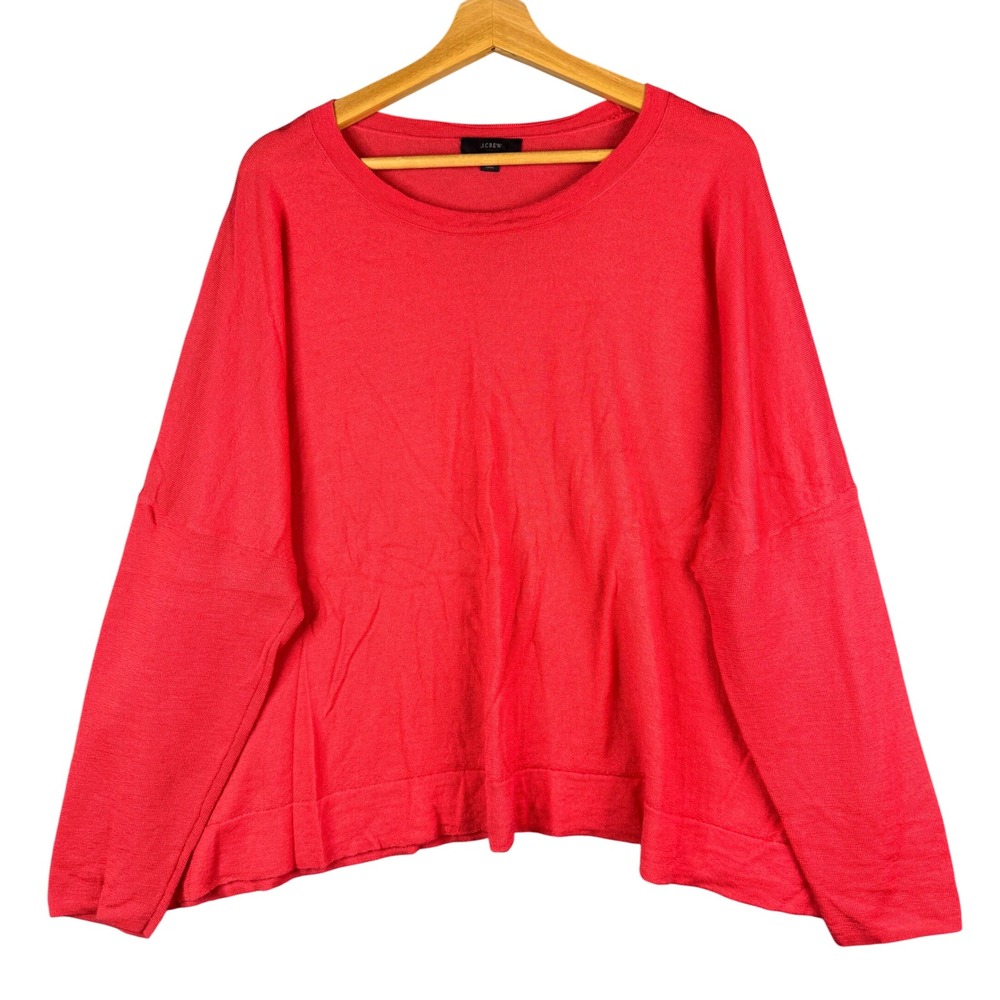 J.Crew Women XXL Red Merino Wool Drop Shoulder Relaxed Crewneck Sweater AQ383